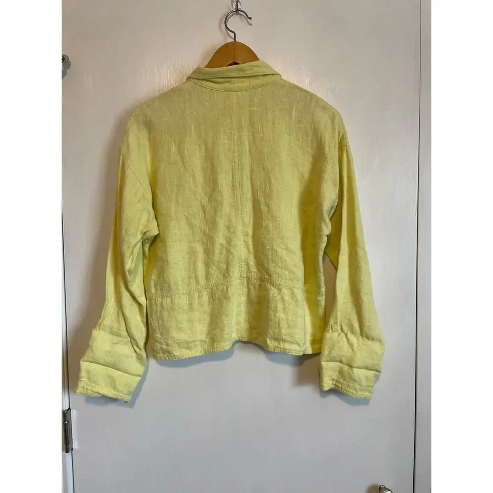111 State linen shirt yellow green button collared long sleeve.Size Small.